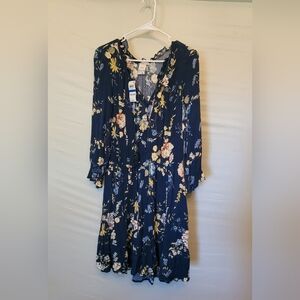 American Rag Navy Blue Floral Peasant Tie Front Dress XL